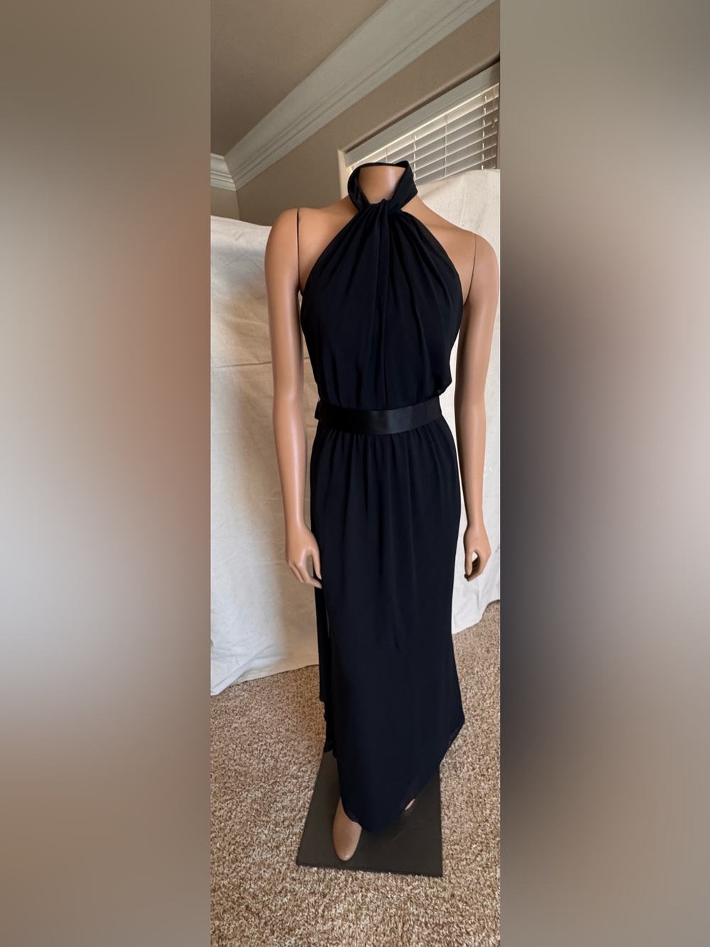Elegant Black Halter Maxi Dress with Waist Band Vera Wang White chiffon dress